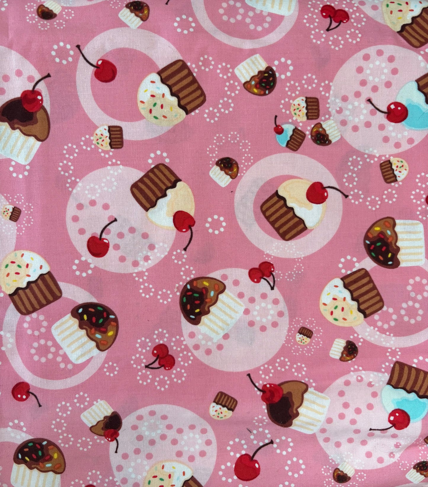 2 Yards Robert Kaufman Cupcakes on Pink, 100% Cotton Fabric, Sold By Yard