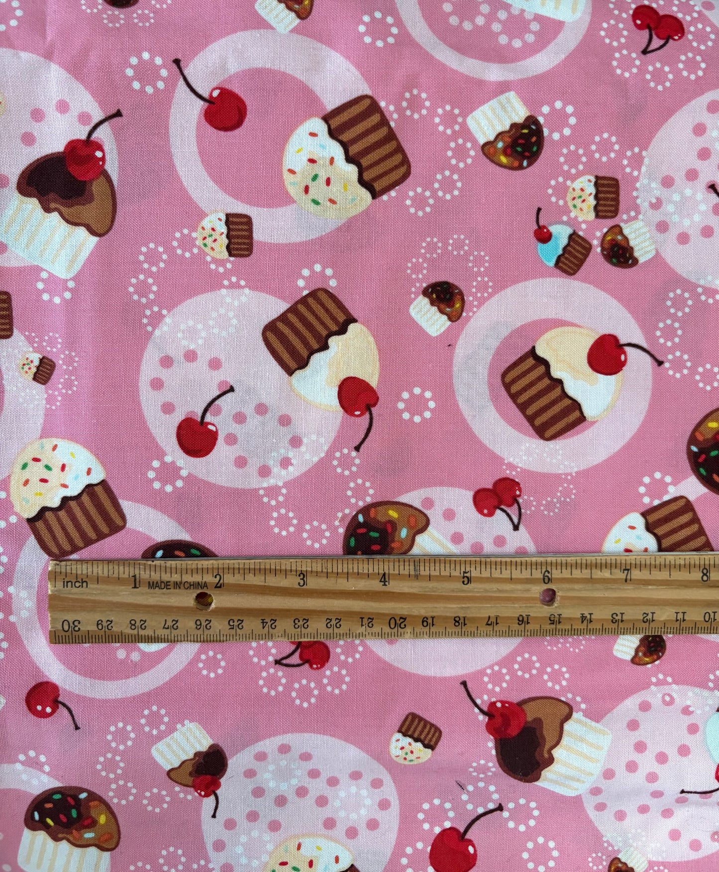 2 Yards Robert Kaufman Cupcakes on Pink, 100% Cotton Fabric, Sold By Yard