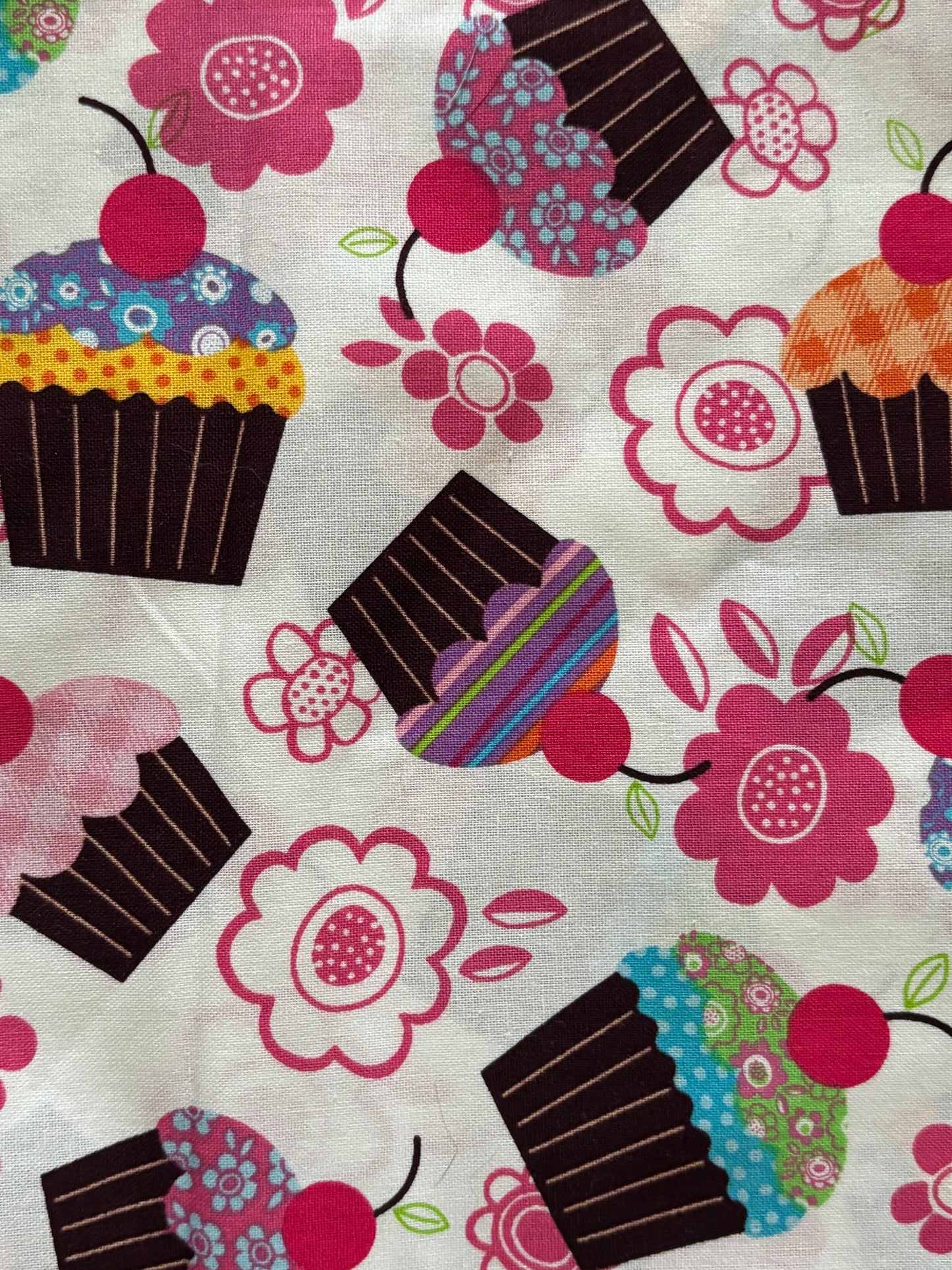 Jo-Ann Fabric Cupcakes on White, 100% Cotton Fabric, Sold By Yard
