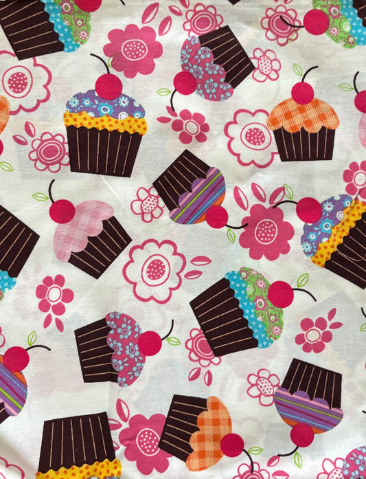 Jo-Ann Fabric Cupcakes on White, 100% Cotton Fabric, Sold By Yard