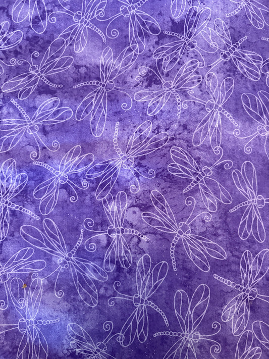 2 Yards Fabric Traditions Purple Dragonflies, 100% Cotton, Sold By Yard