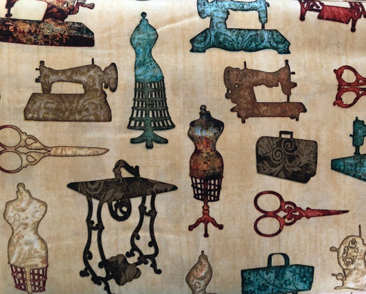 QT Fabrics by Dan Morris Sewing Motif, Designer Cotton, Quilting Fabric, Sold by YARD