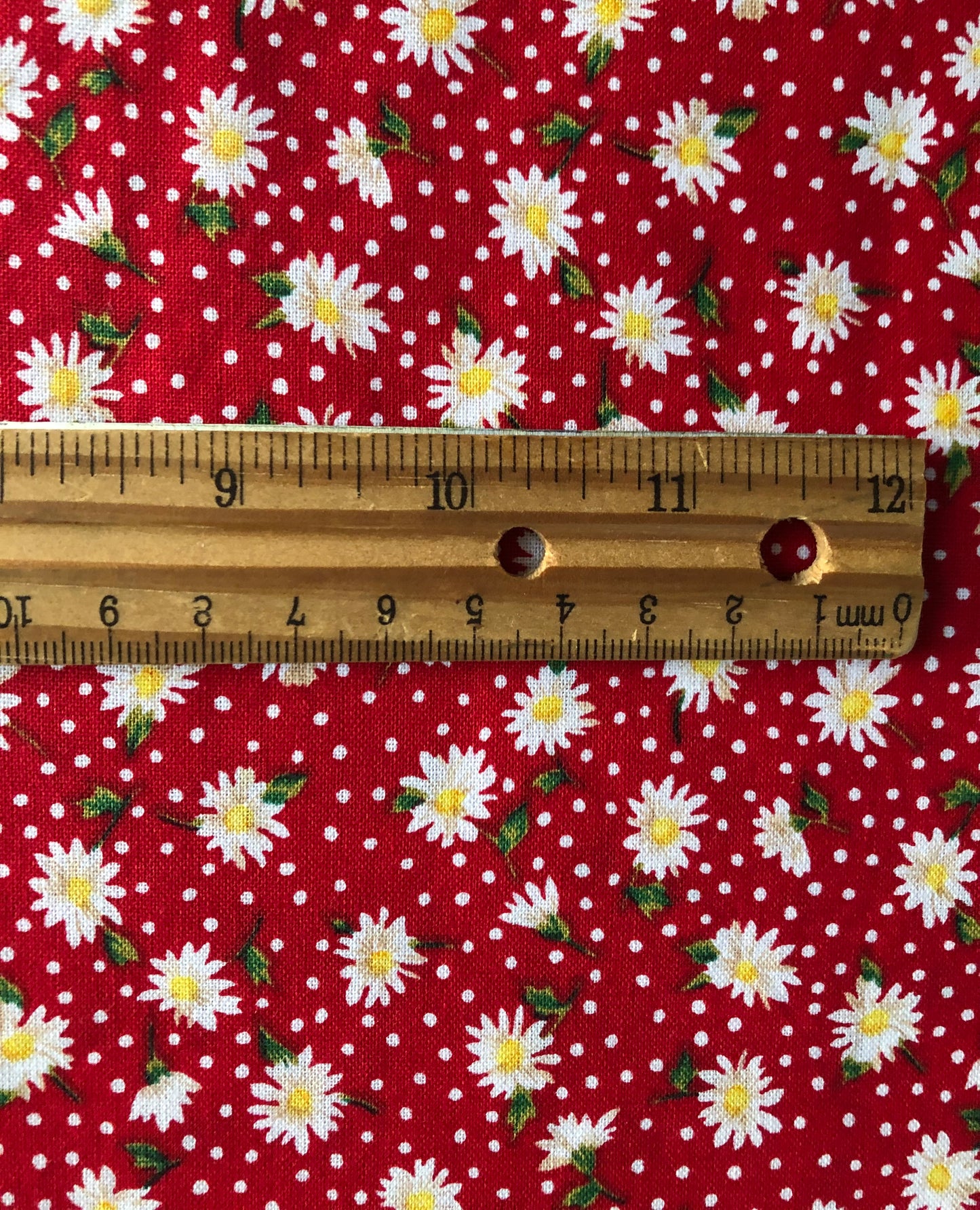 Dorothy's Daisies on Red with White Polka Dots Floral Fabric, Designer Cotton, Quilting, Sold by YARD