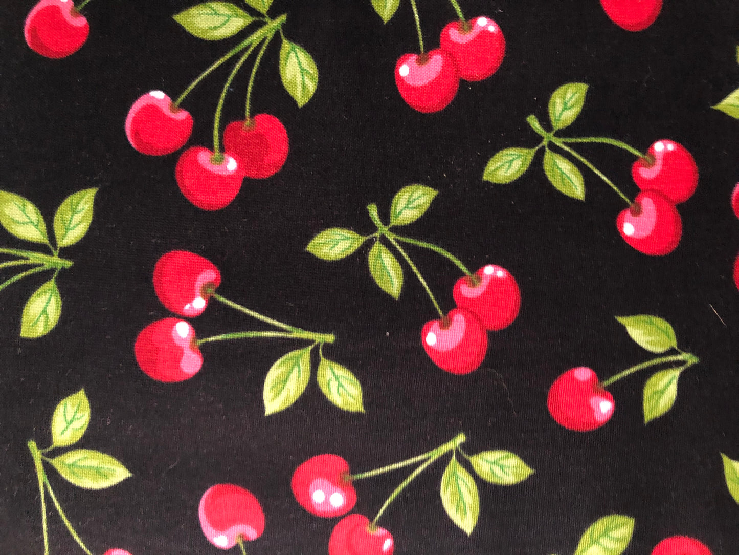 Robert Kaufman Fruit Basket Red Cherries on Black, Designer Cotton, Quilting, Sold by YARD