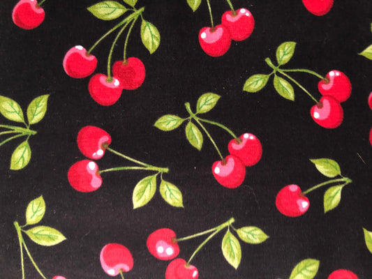 Robert Kaufman Fruit Basket Red Cherries on Black, Designer Cotton, Quilting, Sold by YARD
