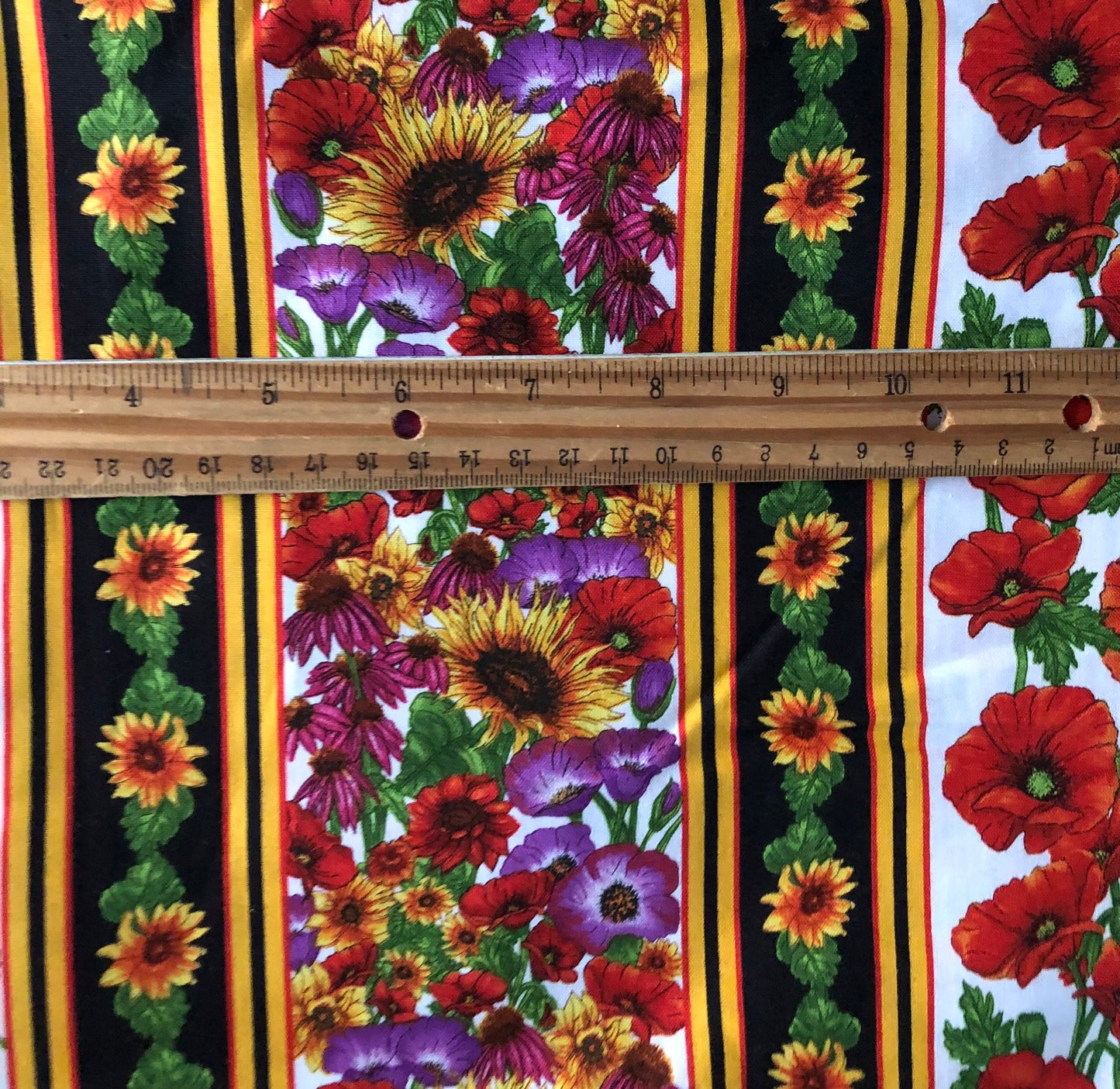 Blank Quilting by Lennie Honcoop Poppies and Sunflowers Stripes Floral Fabric, Designer Cotton, Quilting, Sold by YARD