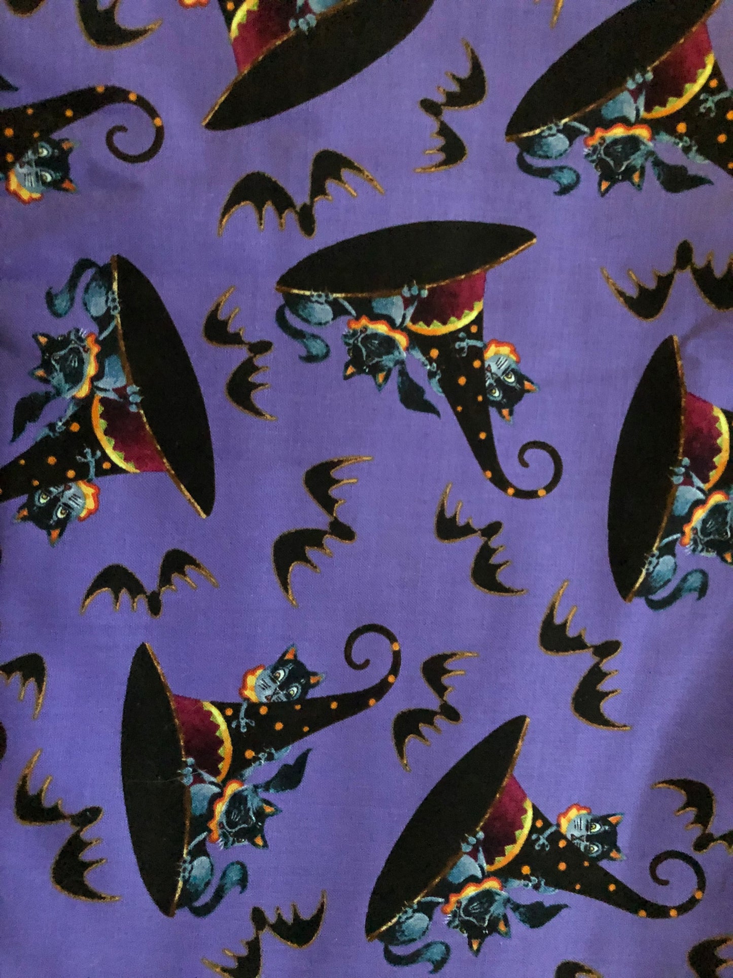 Blank Quilting by David Galchutt Witchful Thinking, Black Cats and Witches Hats on Purple, Designer Cotton, Quilting Fabric, Sold by YARD