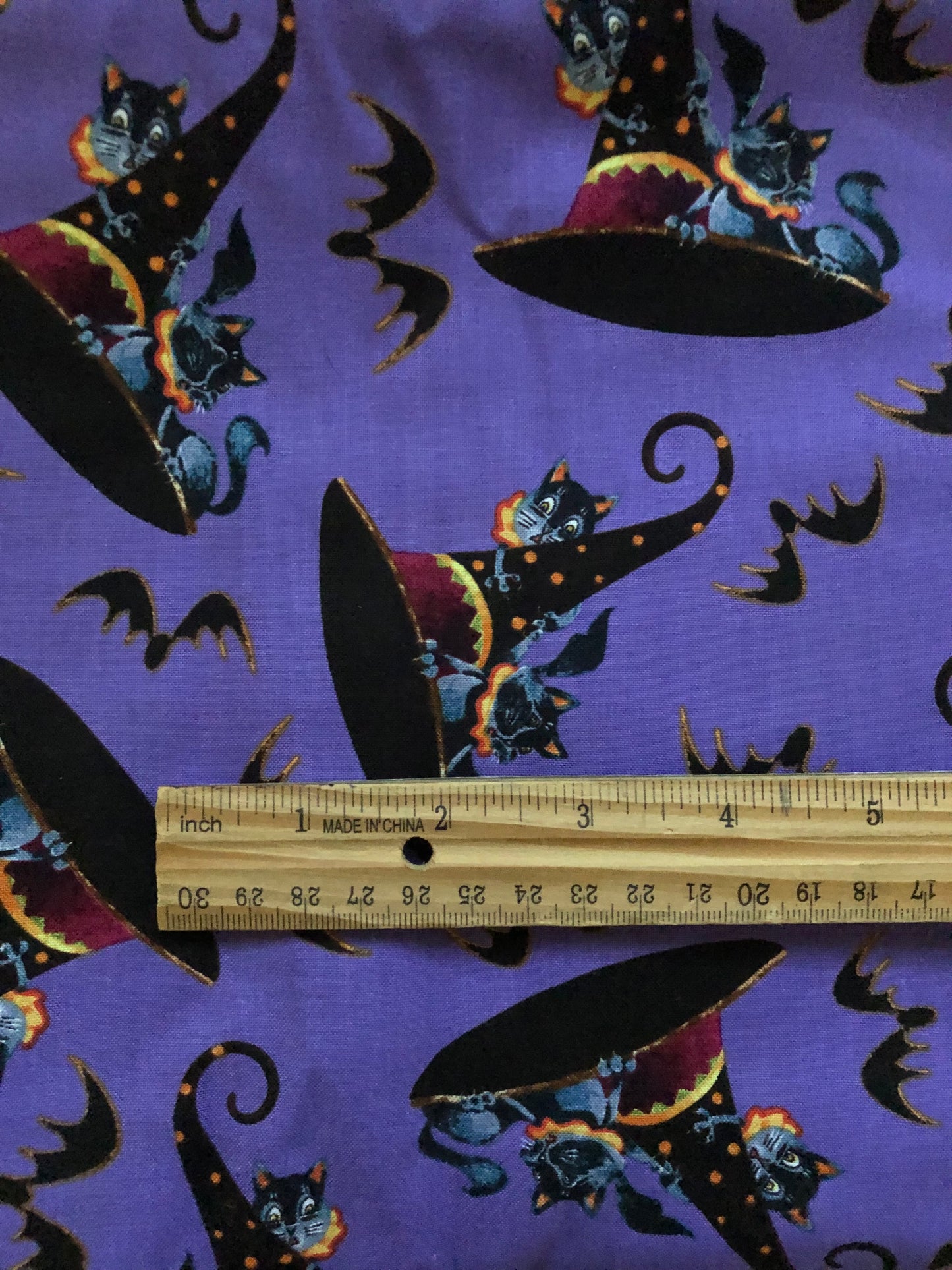 Blank Quilting by David Galchutt Witchful Thinking, Black Cats and Witches Hats on Purple, Designer Cotton, Quilting Fabric, Sold by YARD