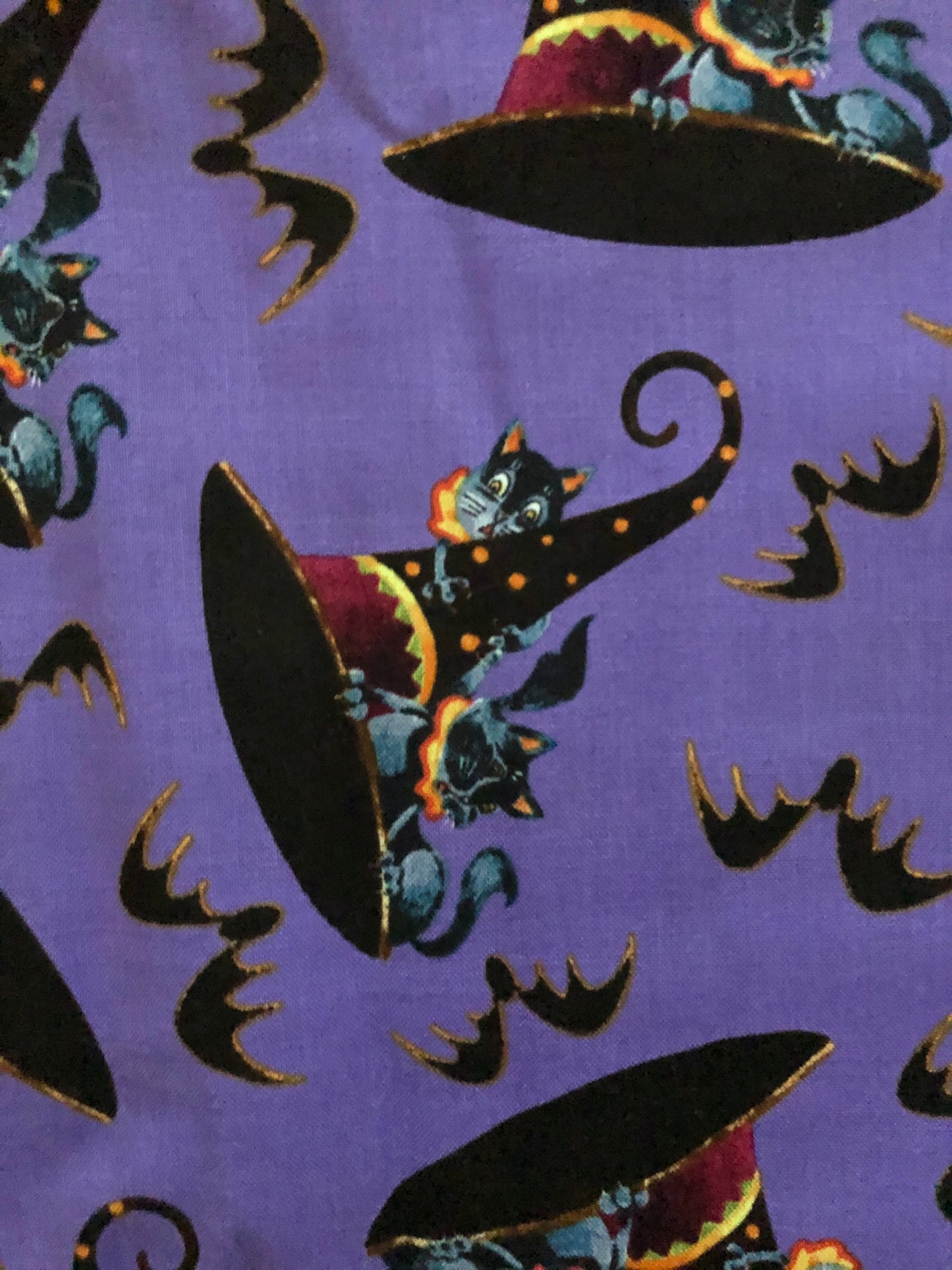 Blank Quilting by David Galchutt Witchful Thinking, Black Cats and Witches Hats on Purple, Designer Cotton, Quilting Fabric, Sold by YARD