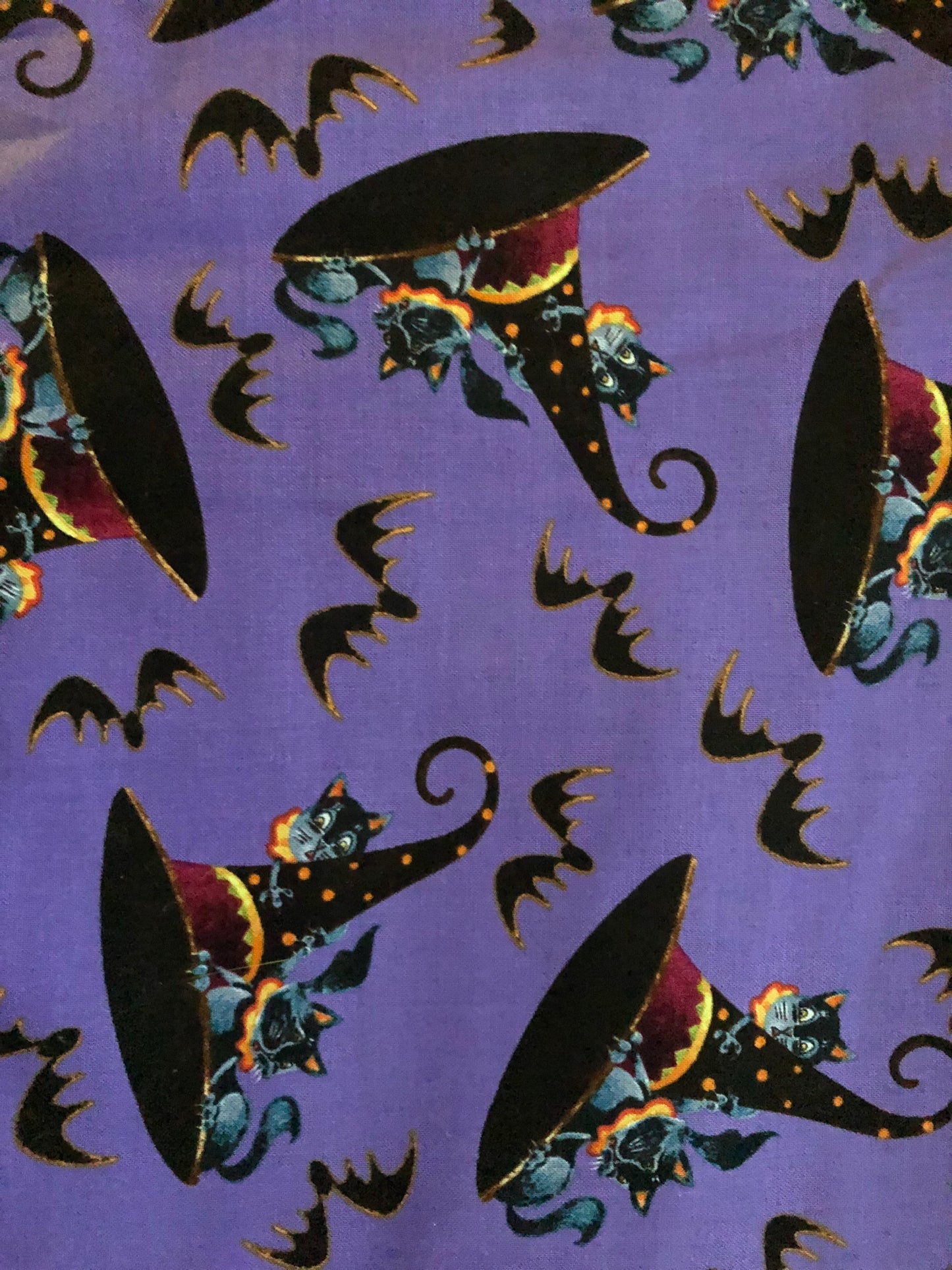 Blank Quilting by David Galchutt Witchful Thinking, Black Cats and Witches Hats on Purple, Designer Cotton, Quilting Fabric, Sold by YARD