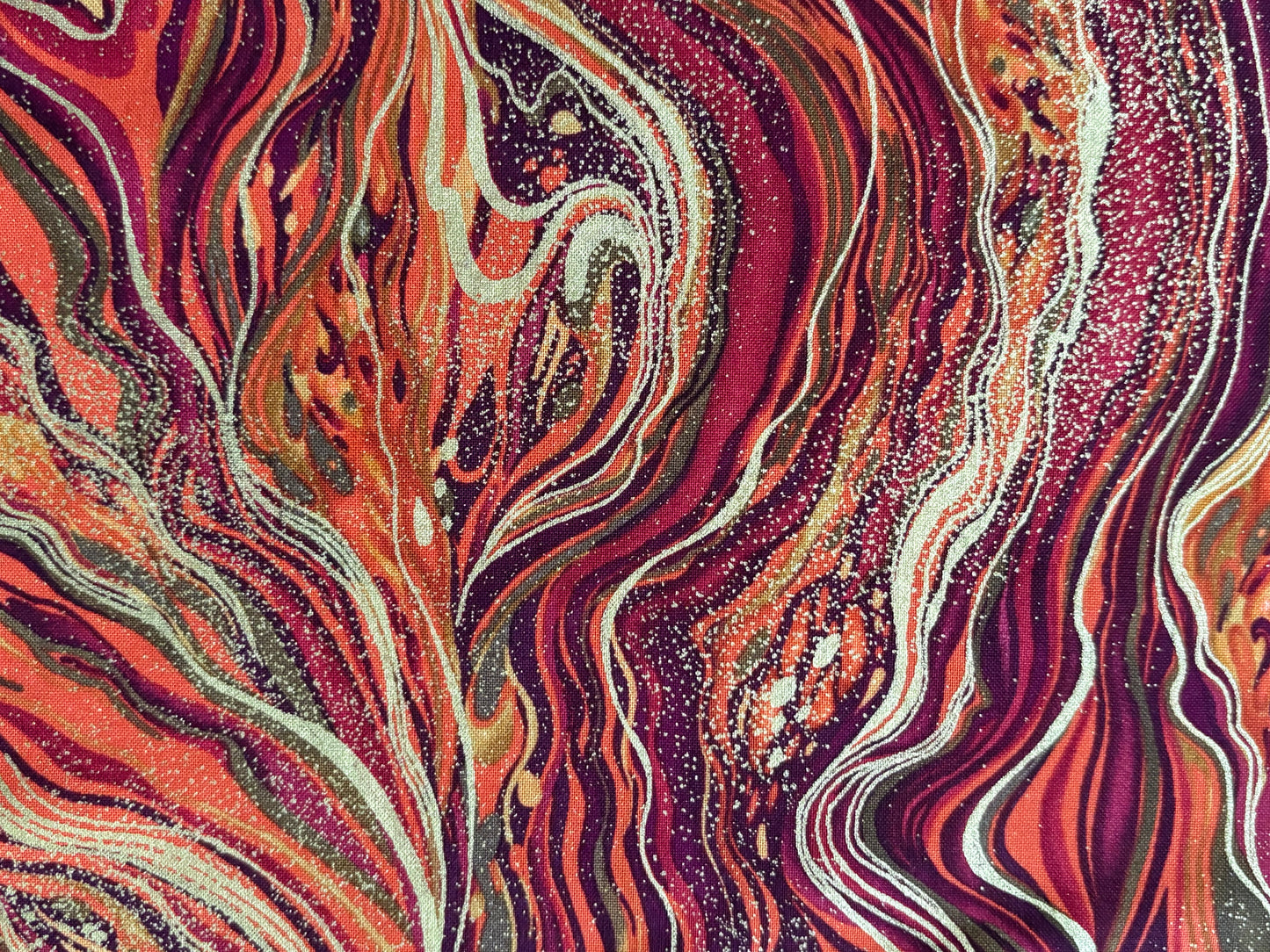 Timeless Treasures Palazzo Metallic Gold Harvest Orange Abstract Marble by Chong-a Hwang, 100% Cotton Fabric, Sold by Yard