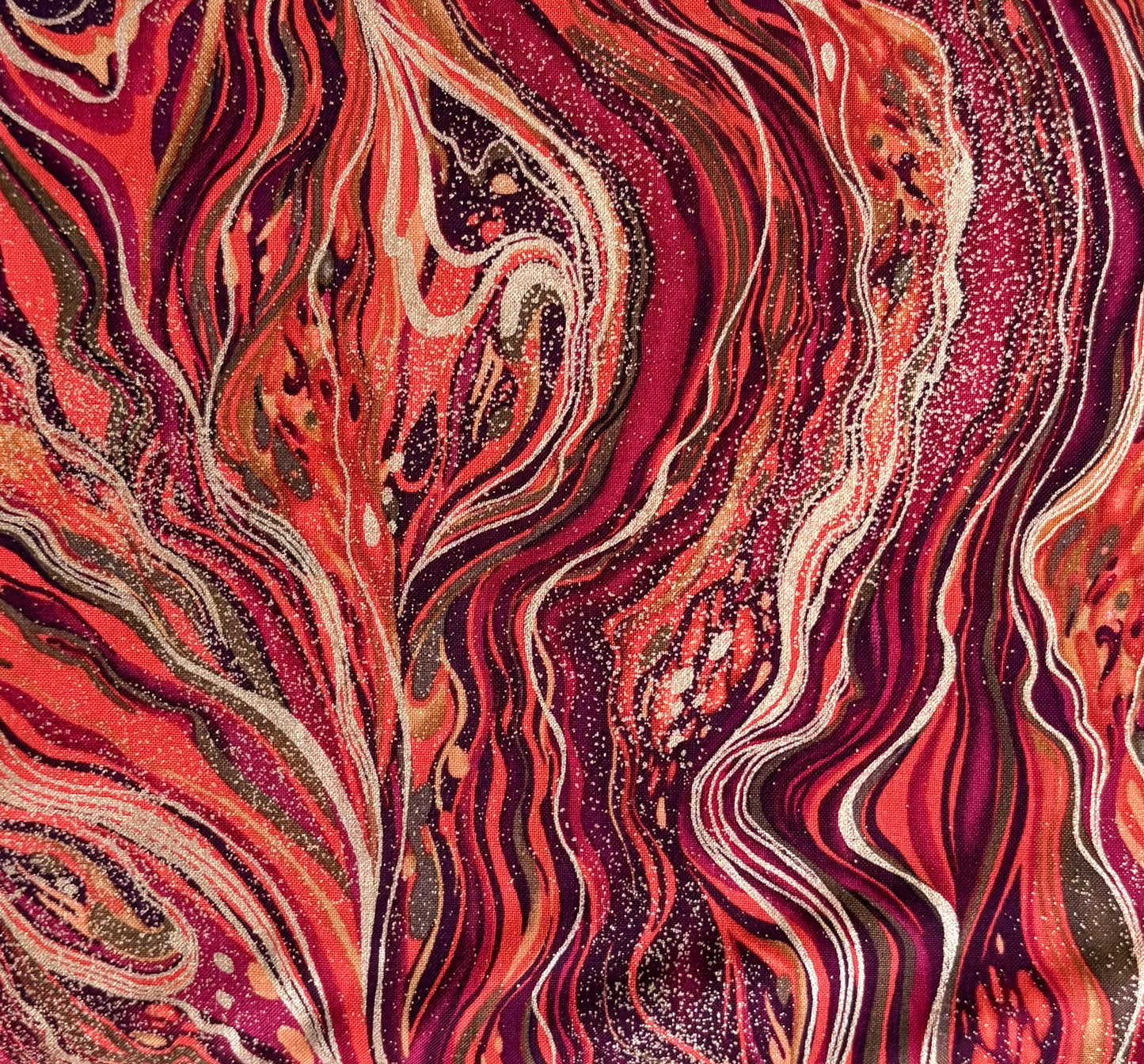 Timeless Treasures Palazzo Metallic Gold Harvest Orange Abstract Marble by Chong-a Hwang, 100% Cotton Fabric, Sold by Yard