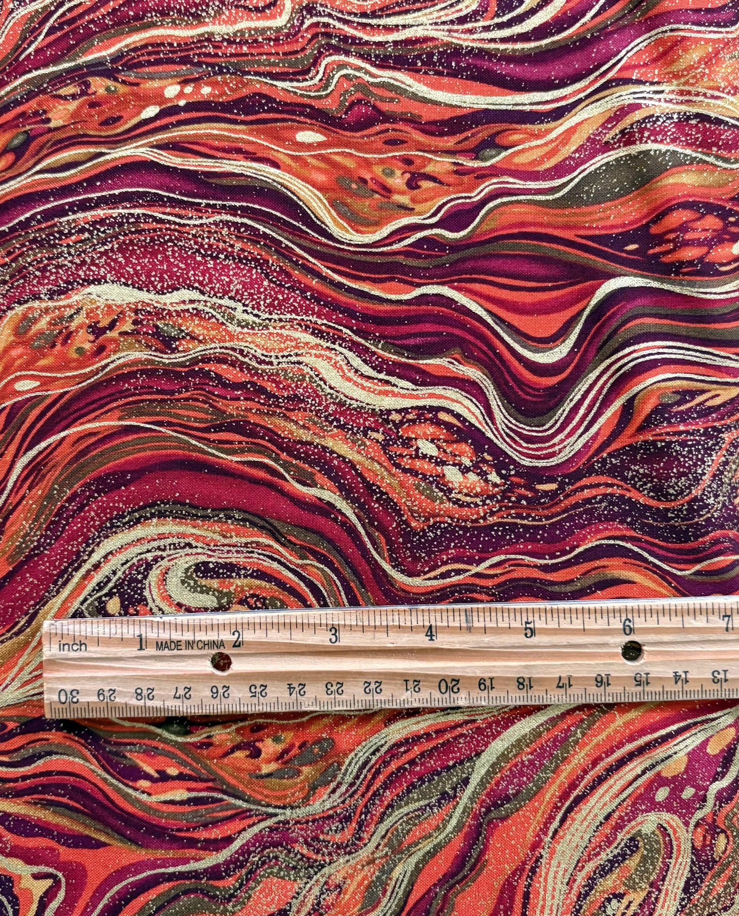 Timeless Treasures Palazzo Metallic Gold Harvest Orange Abstract Marble by Chong-a Hwang, 100% Cotton Fabric, Sold by Yard