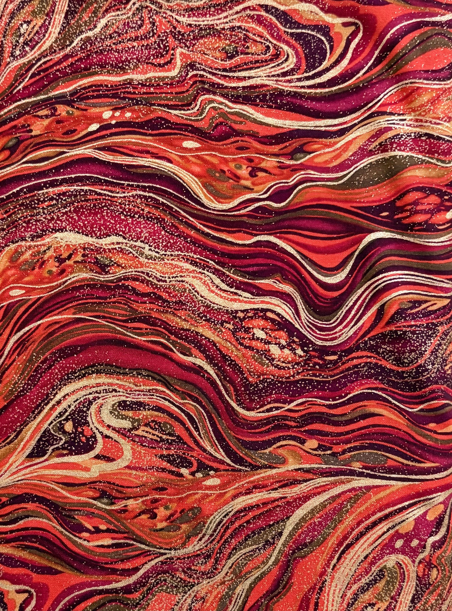 Timeless Treasures Palazzo Metallic Gold Harvest Orange Abstract Marble by Chong-a Hwang, 100% Cotton Fabric, Sold by Yard