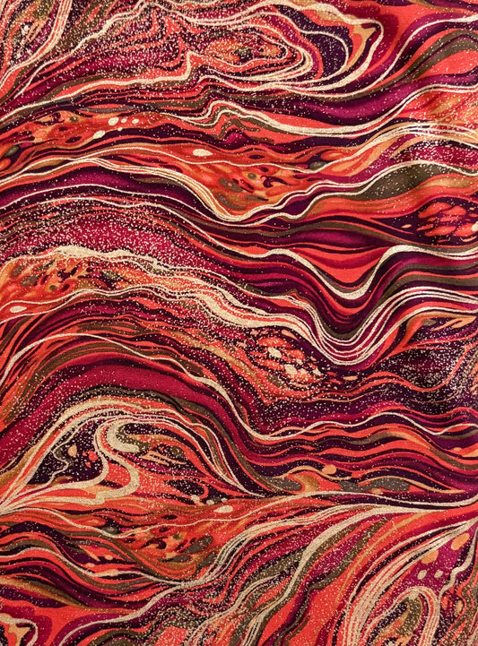 Timeless Treasures Palazzo Metallic Gold Harvest Orange Abstract Marble by Chong-a Hwang, 100% Cotton Fabric, Sold by Yard