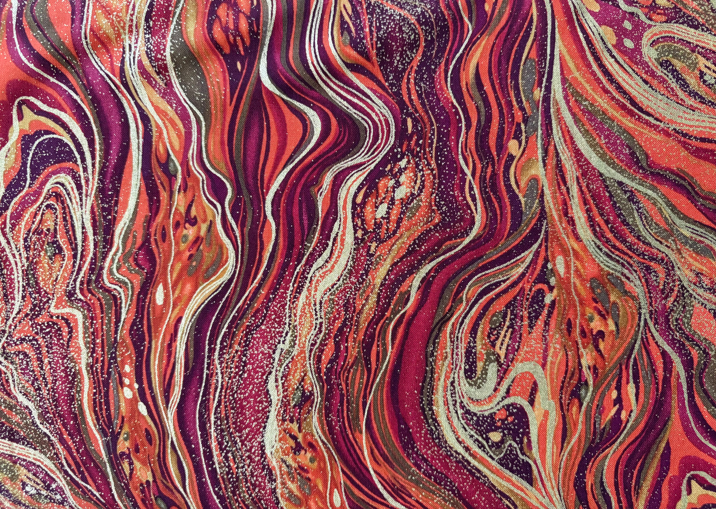 Timeless Treasures Palazzo Metallic Gold Harvest Orange Abstract Marble by Chong-a Hwang, 100% Cotton Fabric, Sold by Yard
