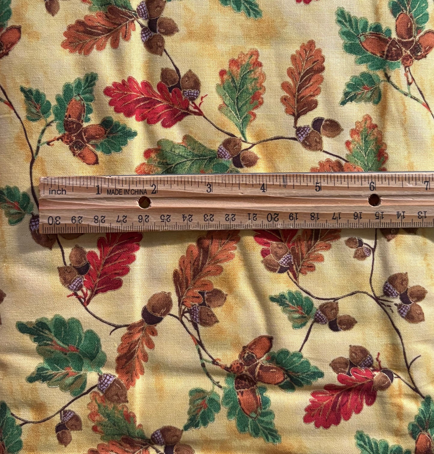 Fabri Quilt Golden Harvest Open Autumn Leaves and Acorns Metallic Gold, 100% Cotton Fabric, Sold by Yard