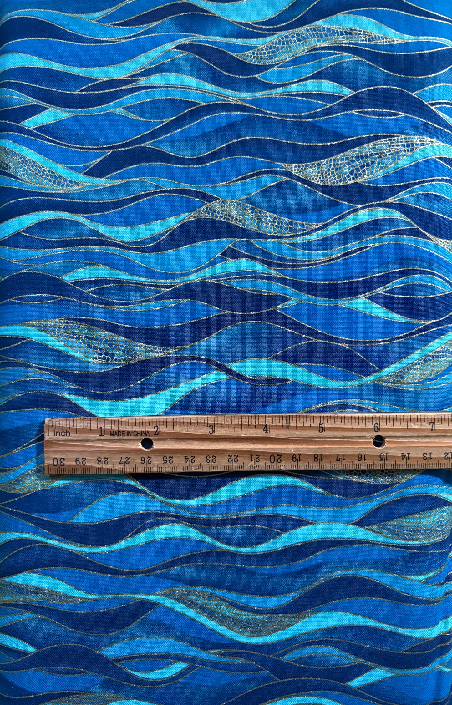 Benartex, Kanvas Studio Dance of the Dragonfly Metallic Gold Blue Waves, Designer Cotton, Quilting Fabric, Sold by YARD