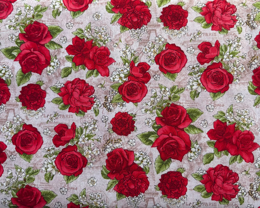 Oasis Fabrics Paris Roses, 100% Cotton Fabric, Sold by Yard