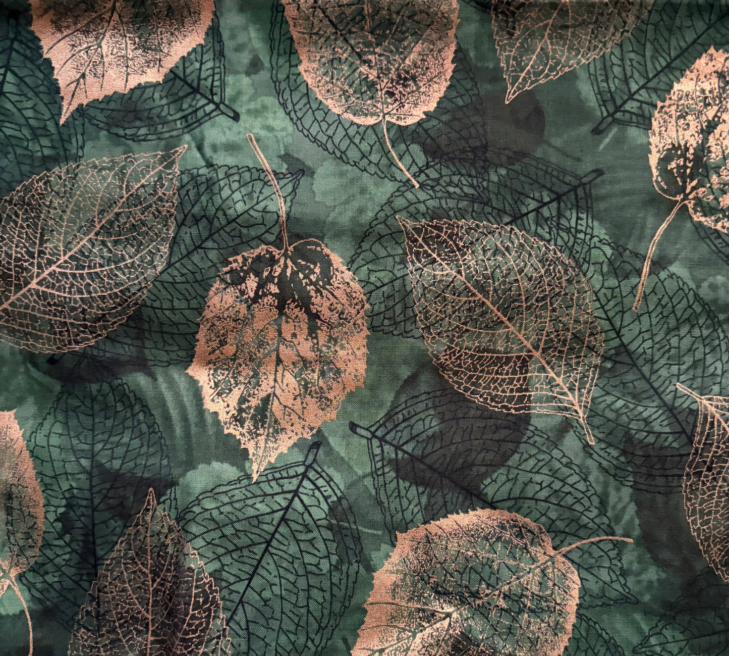 Hoffman Fabric "Falling for You" Gold Metallic Leaves on Dark Green, Designer Cotton, Quilting Fabric, Sold by YARD