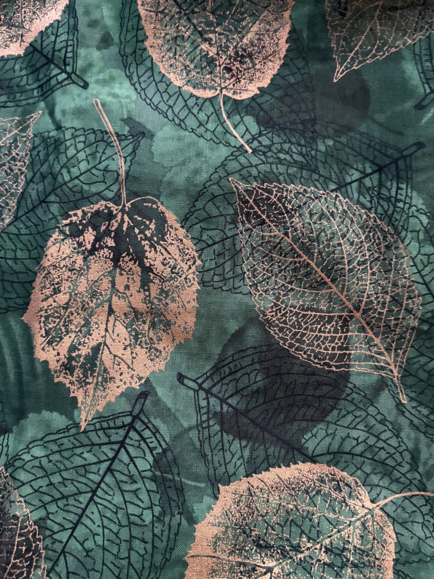 Hoffman Fabric "Falling for You" Gold Metallic Leaves on Dark Green, Designer Cotton, Quilting Fabric, Sold by YARD
