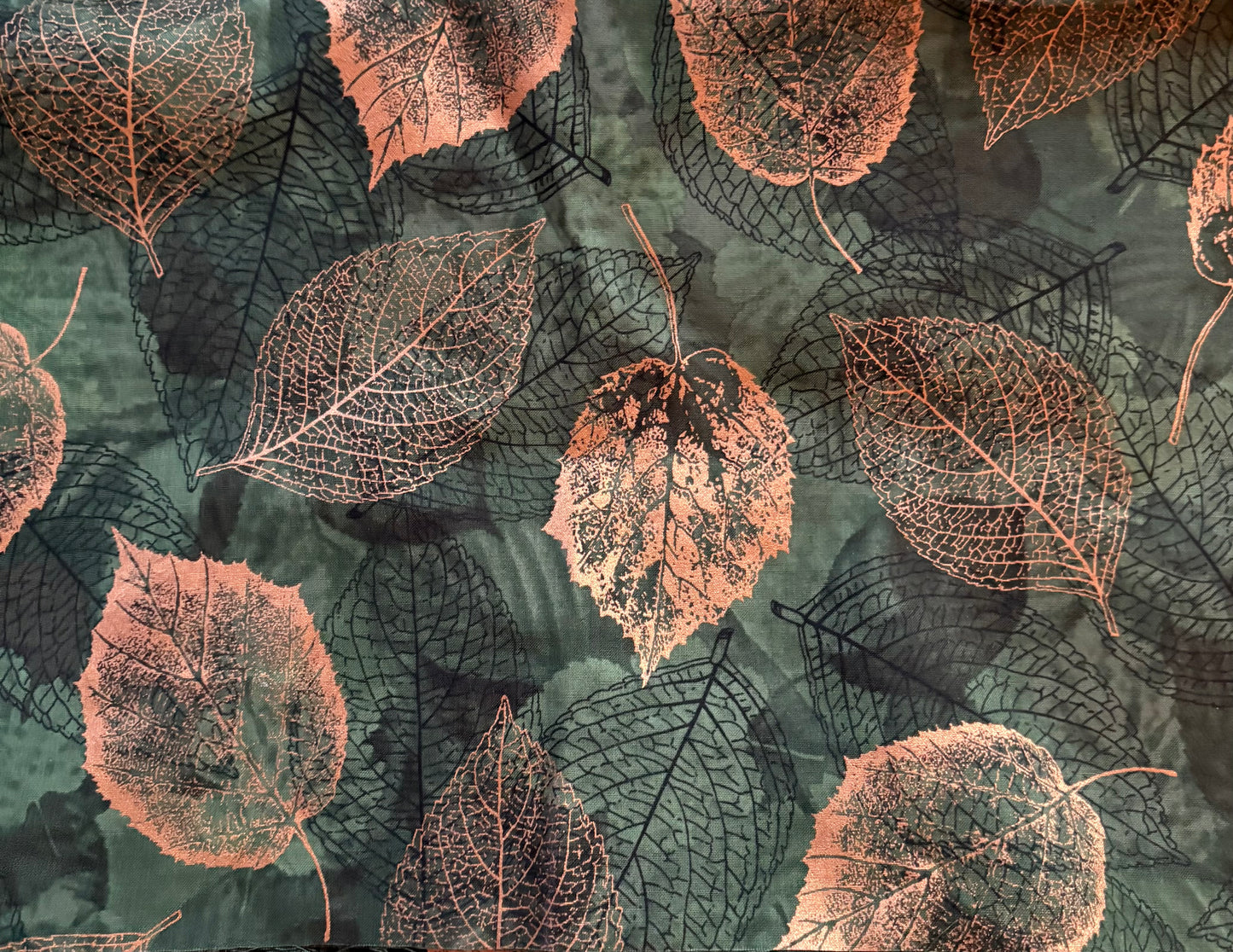 Hoffman Fabric "Falling for You" Gold Metallic Leaves on Dark Green, Designer Cotton, Quilting Fabric, Sold by YARD