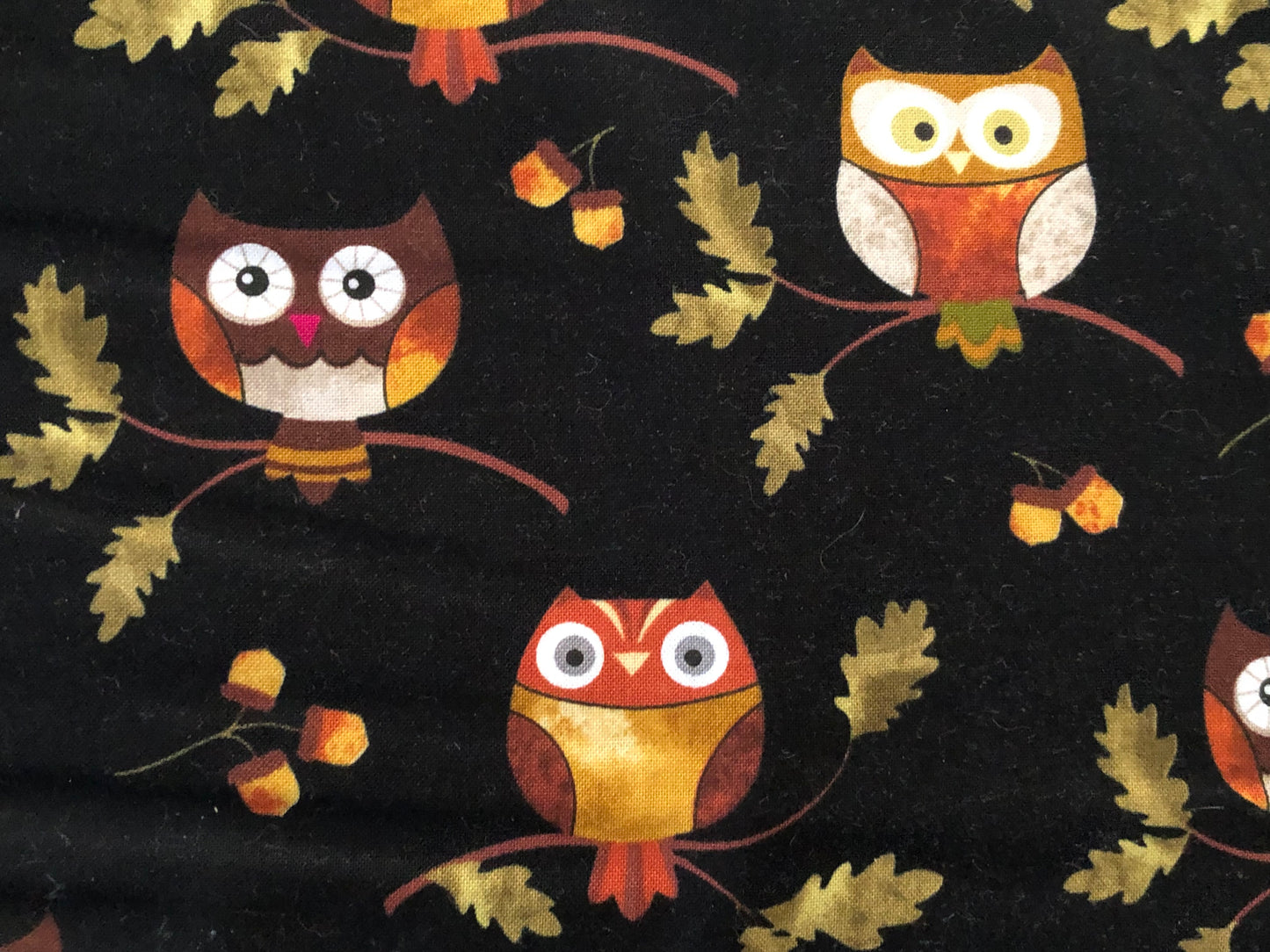Bernartex Autumn Owls on Black Marie Kalinowski, Designer Cotton, Quilting Fabric, Sold by YARD