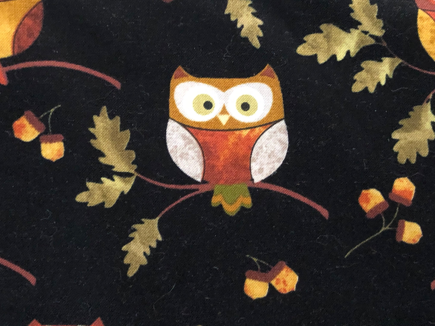 Bernartex Autumn Owls on Black Marie Kalinowski, Designer Cotton, Quilting Fabric, Sold by YARD