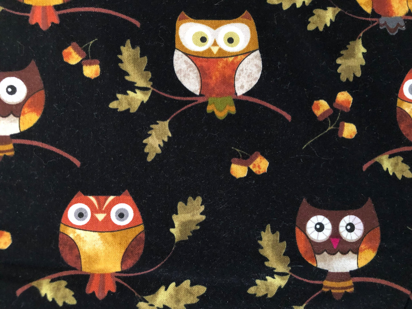 Bernartex Autumn Owls on Black Marie Kalinowski, Designer Cotton, Quilting Fabric, Sold by YARD