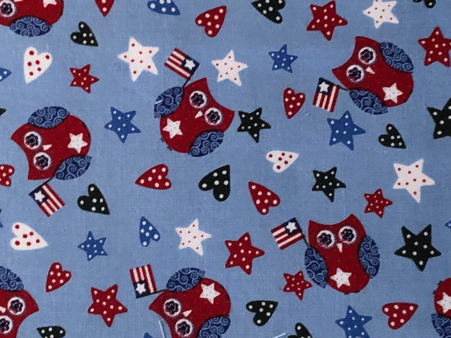 Blank Quilting Land That I Love Patriotic American Flags, Stars, Hearts, and Owls, Designer Cotton, Quilting Fabric