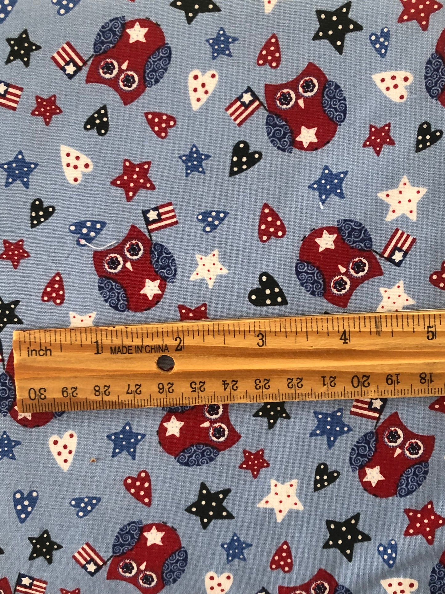 Blank Quilting Land That I Love Patriotic American Flags, Stars, Hearts, and Owls, Designer Cotton, Quilting Fabric