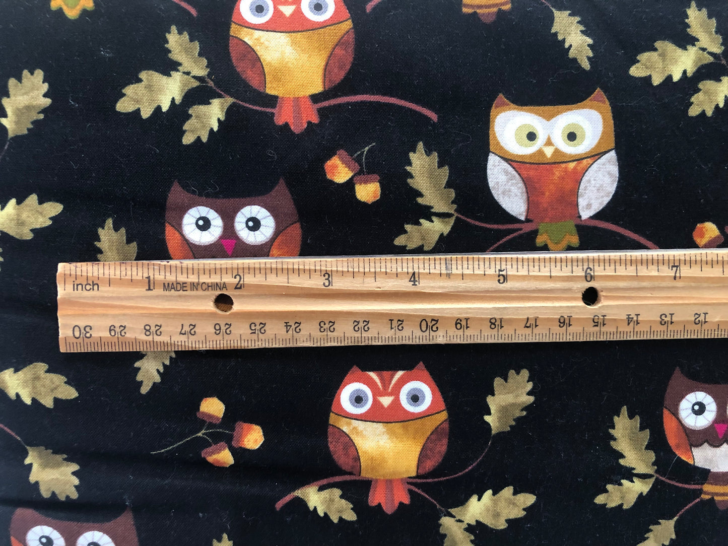 Bernartex Autumn Owls on Black Marie Kalinowski, Designer Cotton, Quilting Fabric, Sold by YARD