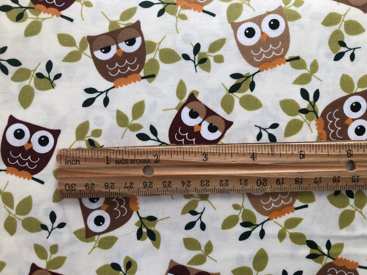 Richlin Fabric Inc Tossed Owl Khaki Wine Sage, Designer Cotton, Quilting Fabric, Sold by the YARD