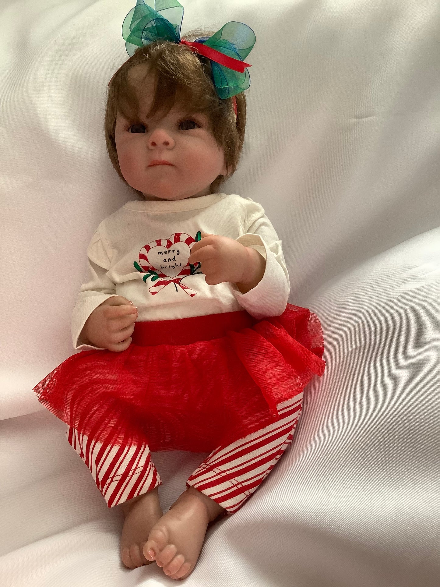 Adorable Reborn Girl Baby Doll with Christmas Outfit, Realistic Lifelike Newborn