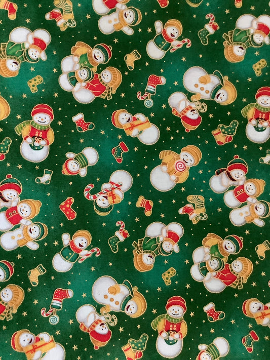 Fabri-Quilt Christmas Village Snowmen, Designer Cotton, Quilting Fabric, Sold by YARD