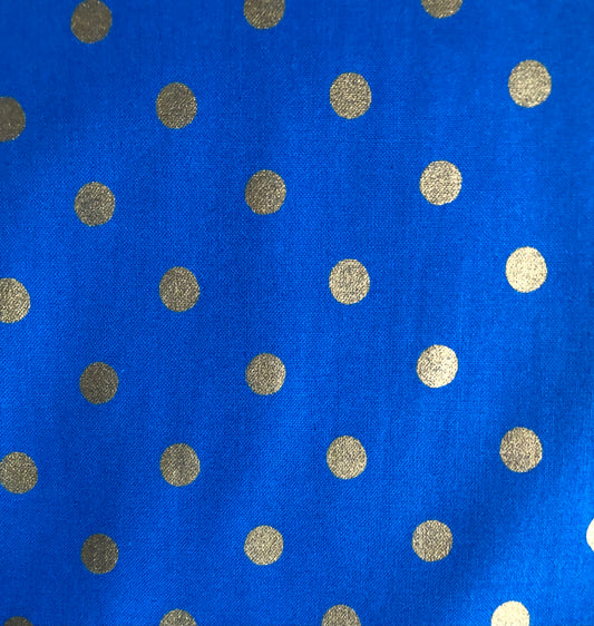 Cotton + Steel Rifle Paper Wonderland Metallic Caterpillar Gold Dots Cobalt Blue, Designer Cotton, Quilting Fabric, Sold by YARD