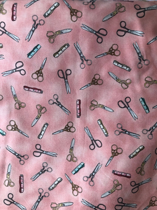 Quilting Treasures by Dan Morris Scissors Pink Fabric, Designer Cotton, Quilting, Sold by the YARD
