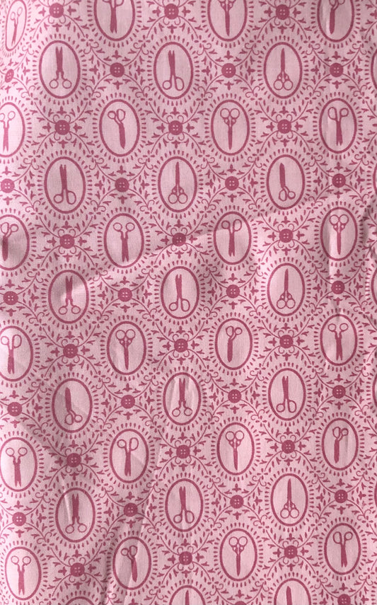 Quilting Treasures Sewing Fabric Cute as a Button Pink Scissors Framed Designer Cotton, Quilting, Sold by YARD