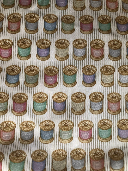 Quilting Treasures by Dan Morris Design "Cute As A Button" Sewing Spools of Thread, Designer Cotton Fabric, Quilting Fabric, Sold by YARD