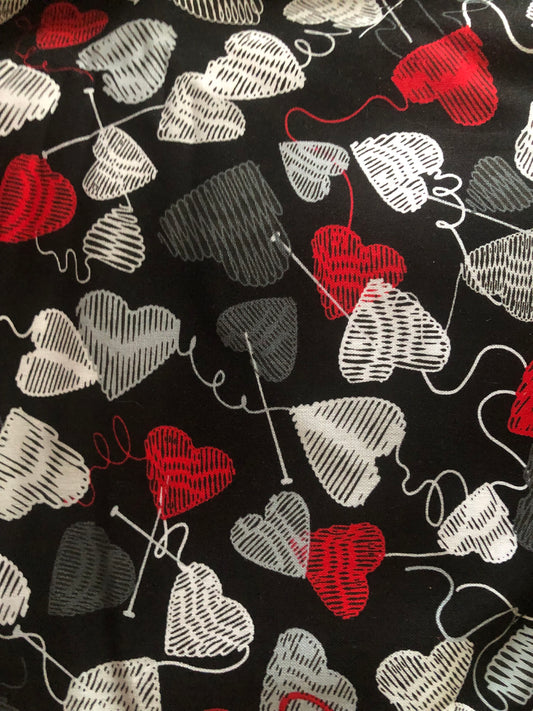 Kanvas Studio "Will Ewe Be Mine" Love Knitting Hearts Black by Maria Kalinowski, Designer Cotton Fabric, Quilting Fabric, Sold by YARD