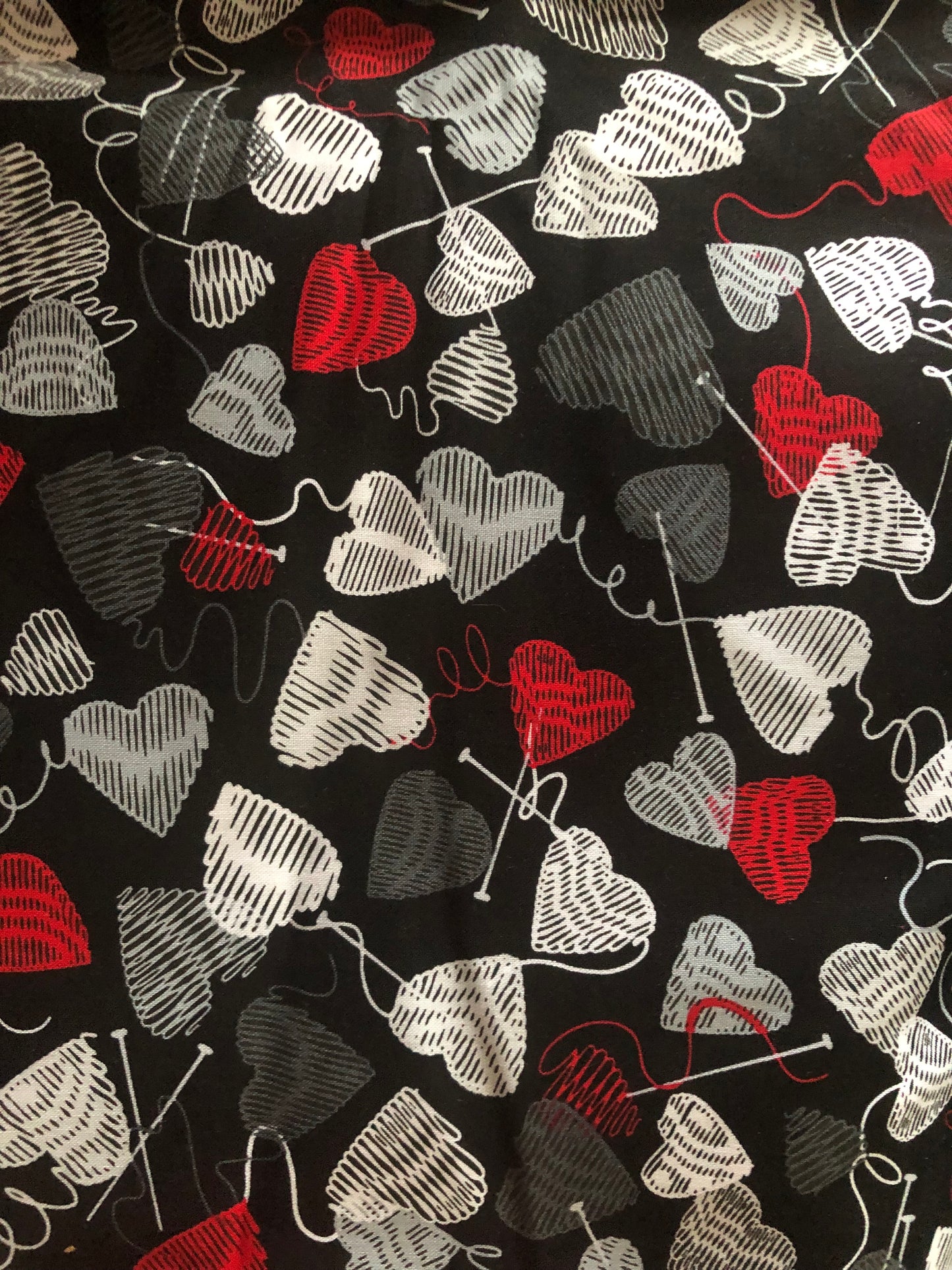 Kanvas Studio "Will Ewe Be Mine" Love Knitting Hearts Black by Maria Kalinowski, Designer Cotton Fabric, Quilting Fabric, Sold by YARD