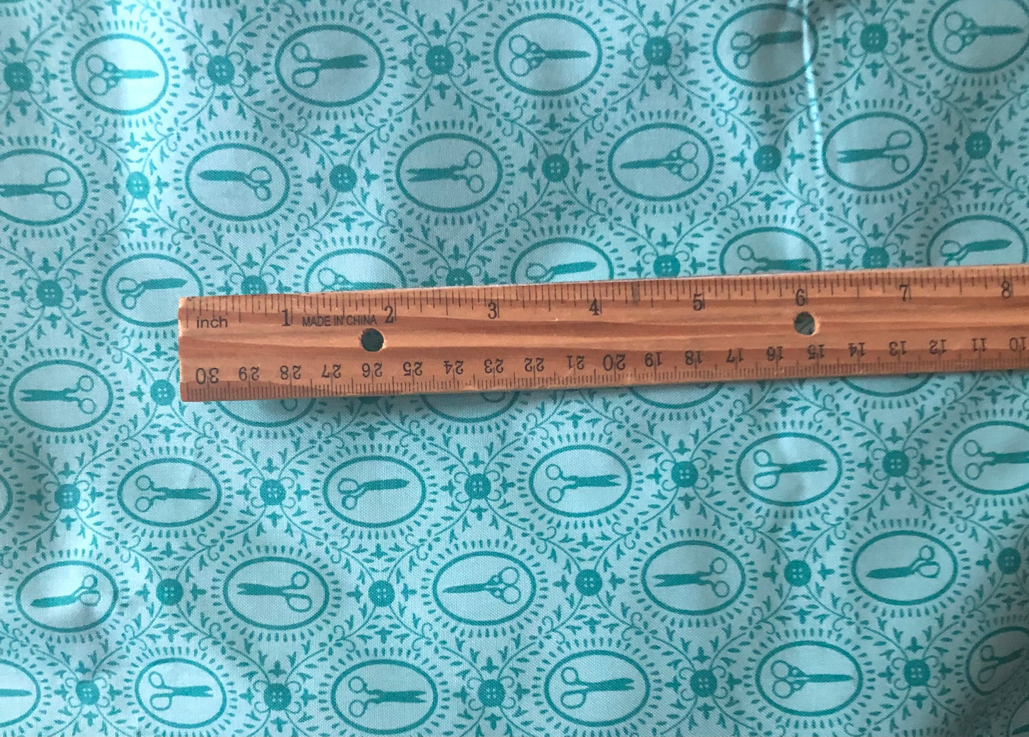 Quilting Treasures Sewing Fabric Cute as a Button Blue Scissors Framed Designer Cotton, Quilting, Sold by YARD