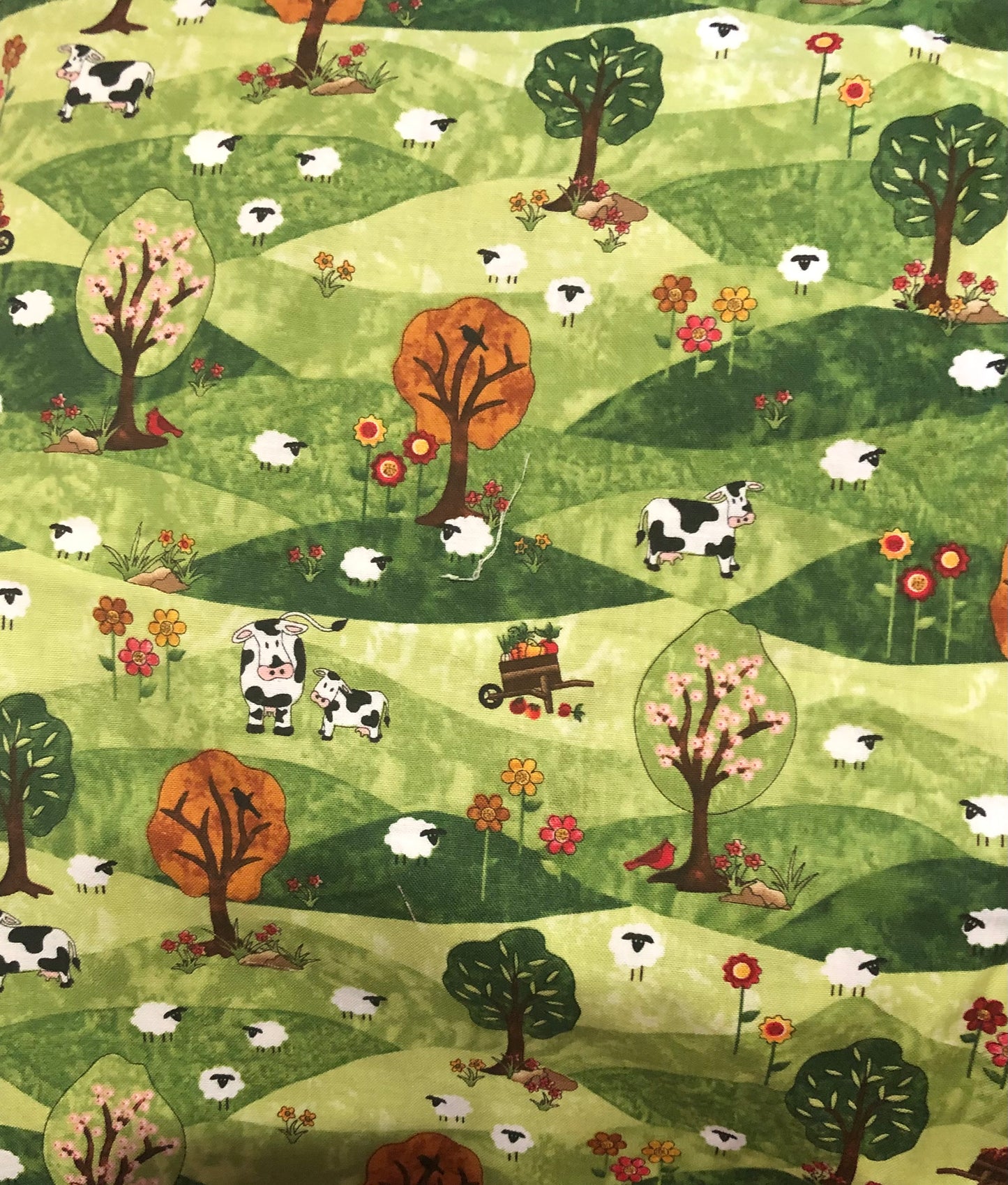 Timeless Treasures by Debra Gabel Country Field with Cow and Sheep, Designer Cotton Fabric, Quilting Fabric, Sold by YARD