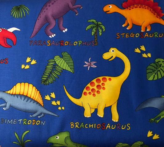 Fabri Quilt Lost World Dinosaur Blue, Designer Cotton Fabric, Quilting Fabric, Sold by YARD