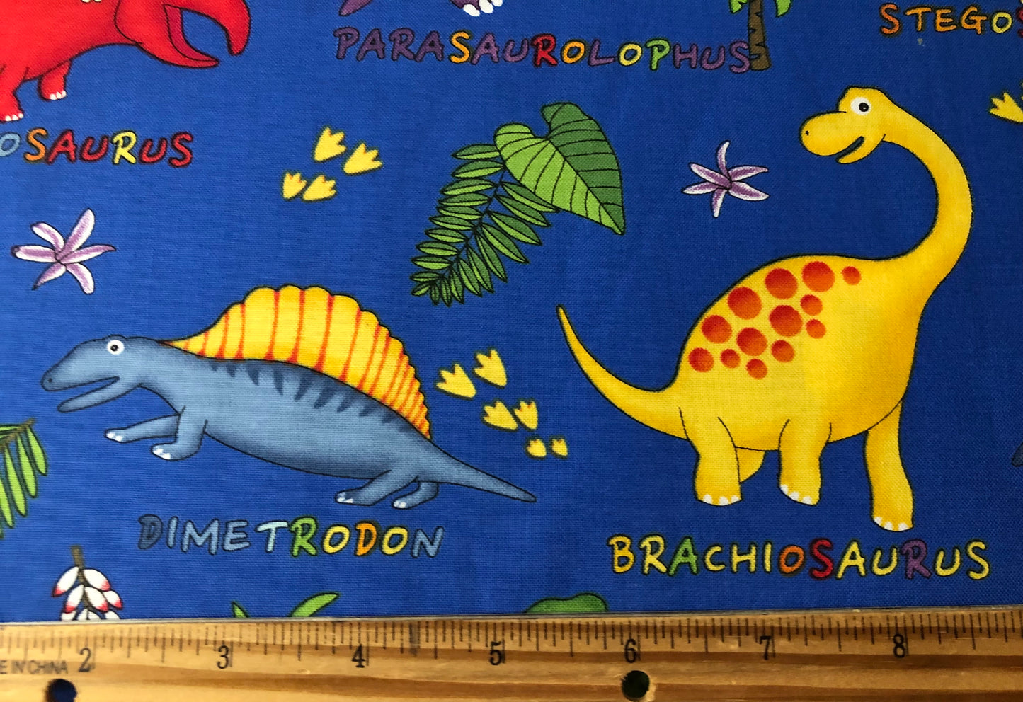 Fabri Quilt Lost World Dinosaur Blue, Designer Cotton Fabric, Quilting Fabric, Sold by YARD
