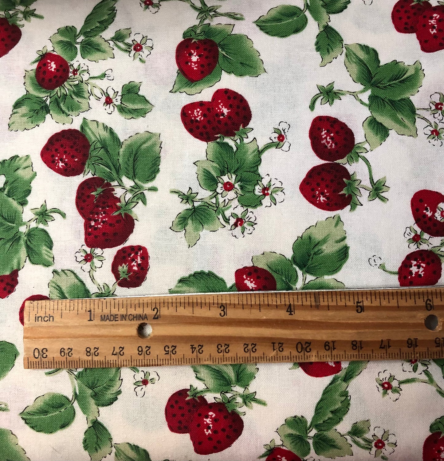 David Textiles Rose and Hubble Strawberries with Leaves, Designer Cotton Fabric, Quilting Fabric, Sold by YARD