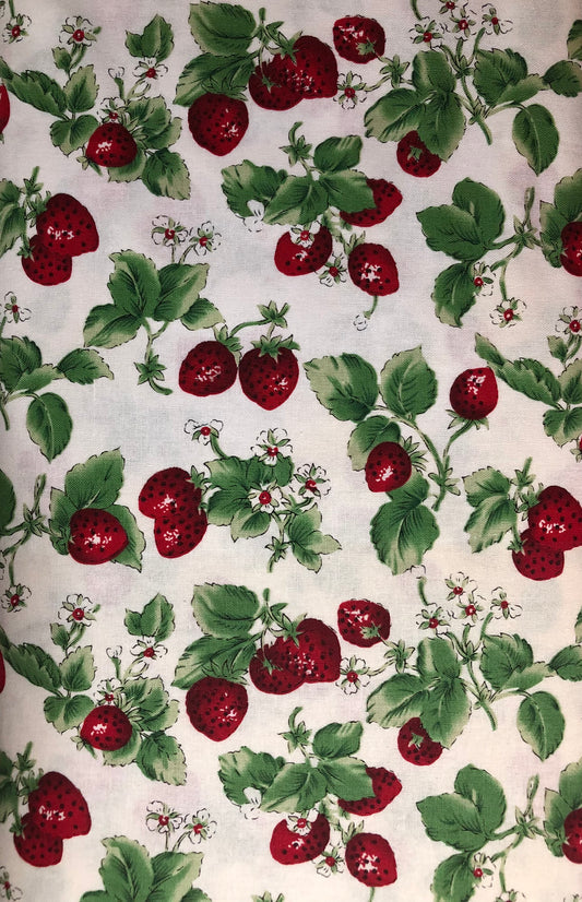 David Textiles Rose and Hubble Strawberries with Leaves, Designer Cotton Fabric, Quilting Fabric, Sold by YARD