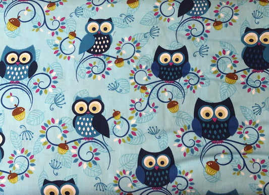 Michael Miller Fantasy Woods Little Happy Hooters Luna Blue Owls, Designer Cotton Fabric, Quilting Fabric, Sold by YARD