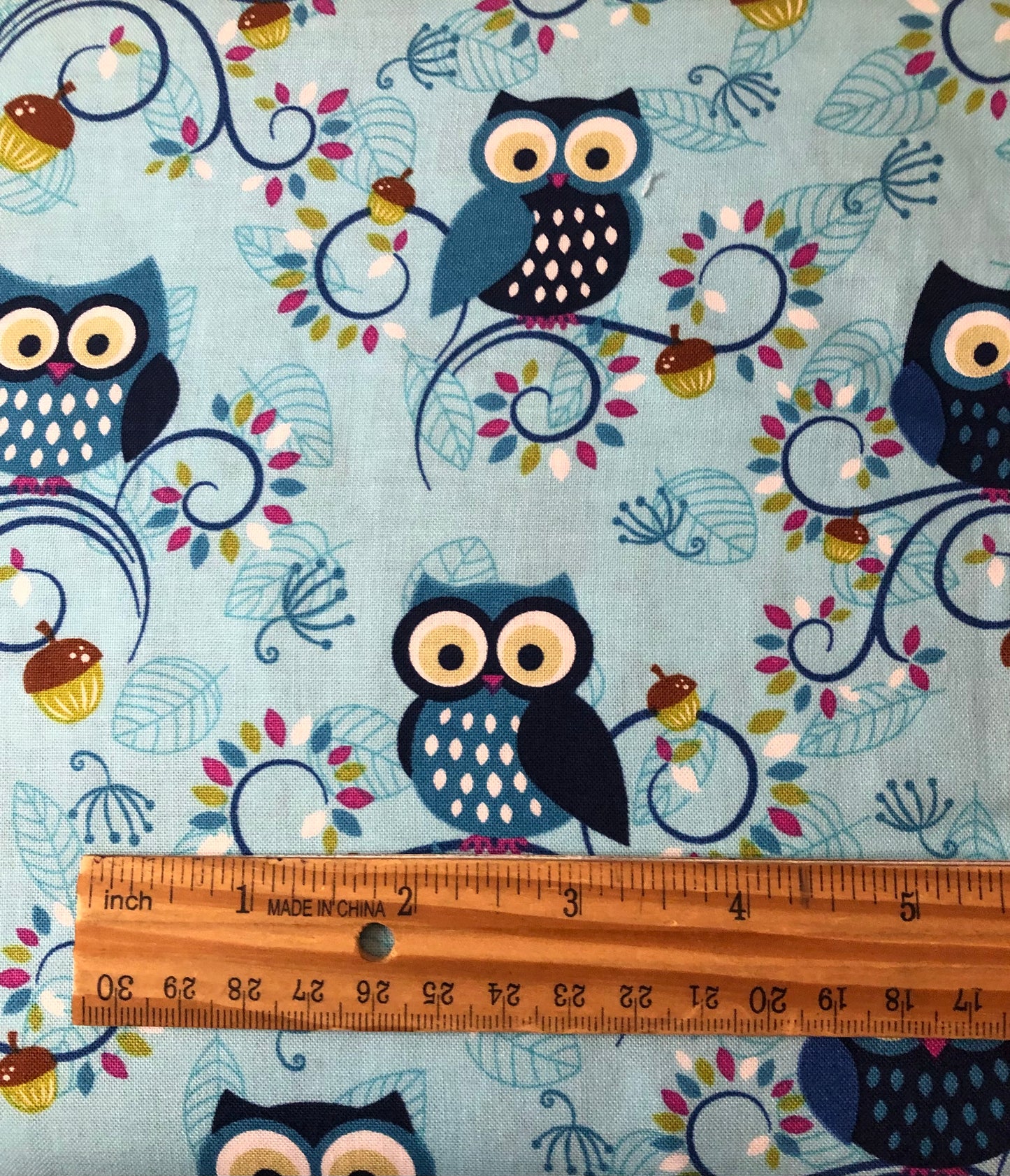 Michael Miller Fantasy Woods Little Happy Hooters Luna Blue Owls, Designer Cotton Fabric, Quilting Fabric, Sold by YARD