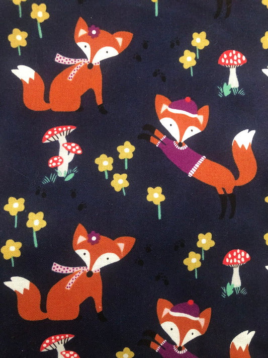 Michael Miller Fox Wood Lil’ Foxy Navy Blue, Designer Cotton Fabric, Quilting Fabric, Sold by YARD